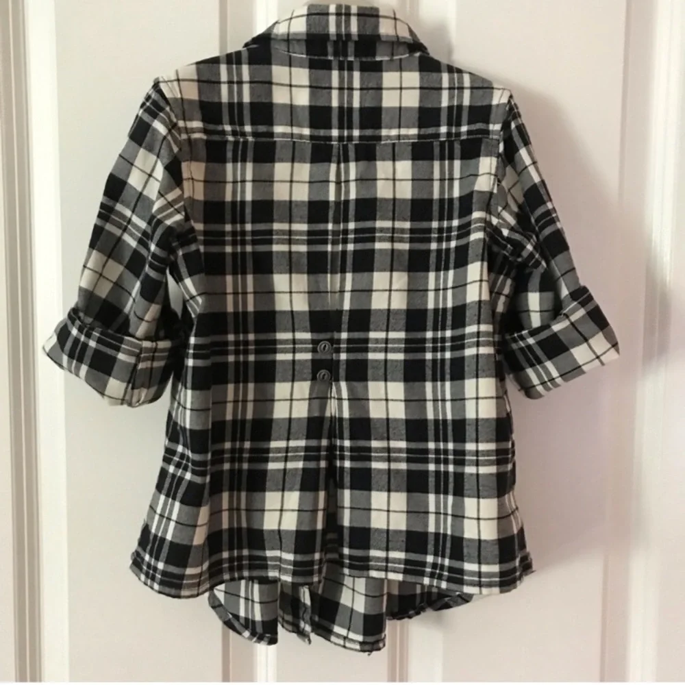 🌸3/$30🌸 Ralph Lauren Girls’ Flannel Plaid Black + White Long Cuffed Sleeve Shirt